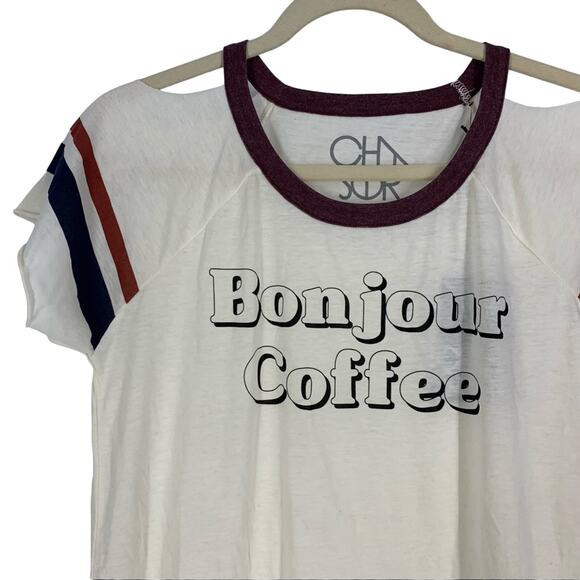Chaser "Bonjour Coffee" Short Sleeve Knit Cotton T Size Medium - Picture 6 of 7